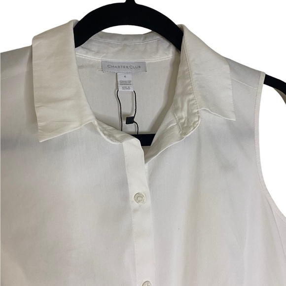 Charter Club Women's Sleeveless White Button-Up Blouse Size 4 Casual HSH - Picture 5 of 9